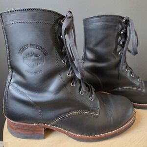 Harley-Davidson Men's Size 9 Leather Motorcycle Boots Vibram Sole Combat Lace Up